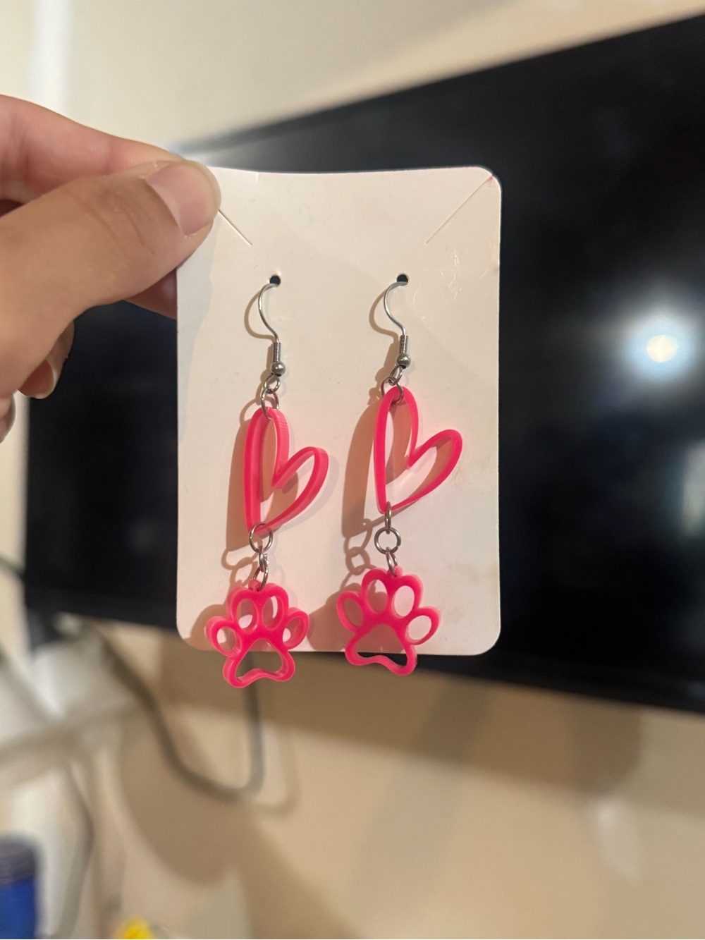 Pink Heart & Paw Dangle Earrings - Women's Accessories